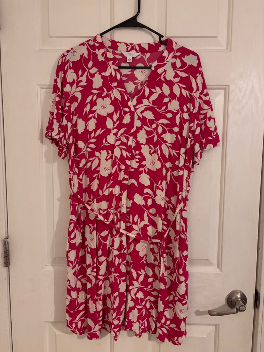 Floral V-Neck Pink & White Short Sleeve Dress